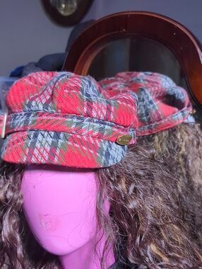 Woven Plaid Newsboy Cap in Red - Women Accessories